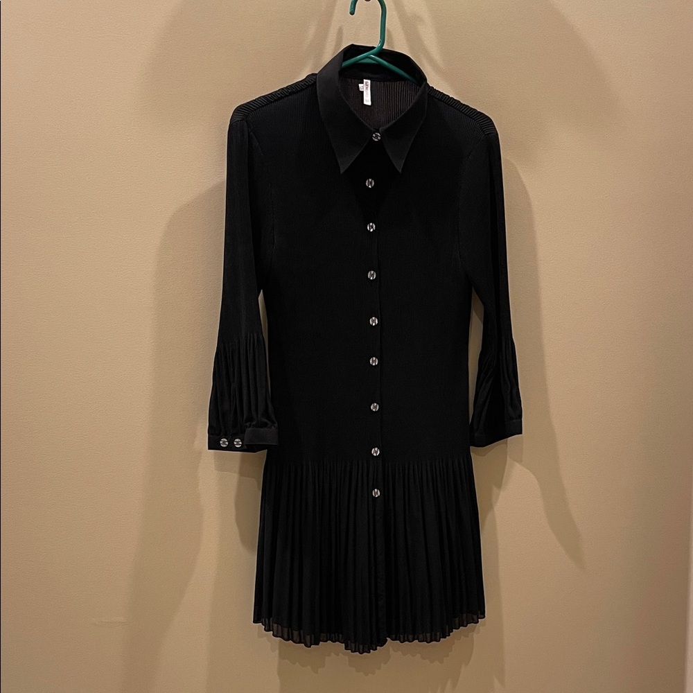 Elegant Black Pleated Long Top XL
